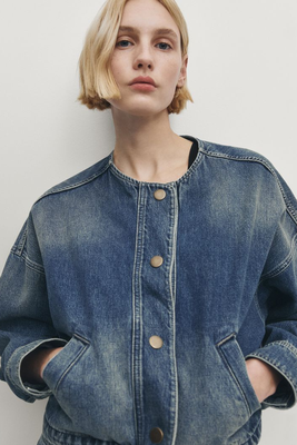 Cropped Denim Jacket With Snap Buttons from Massimo Dutti