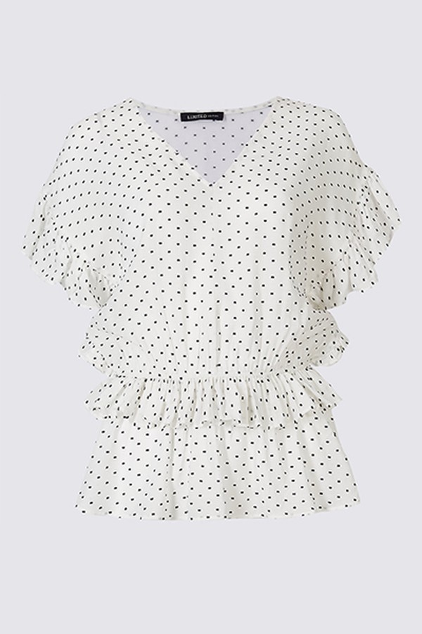 Spotted Dobby Round Neck Short Sleeve Blouse