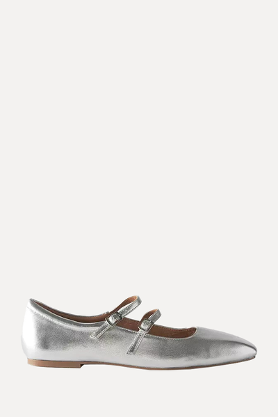 Silver Leather Ballet Pumps from Mint Velvet