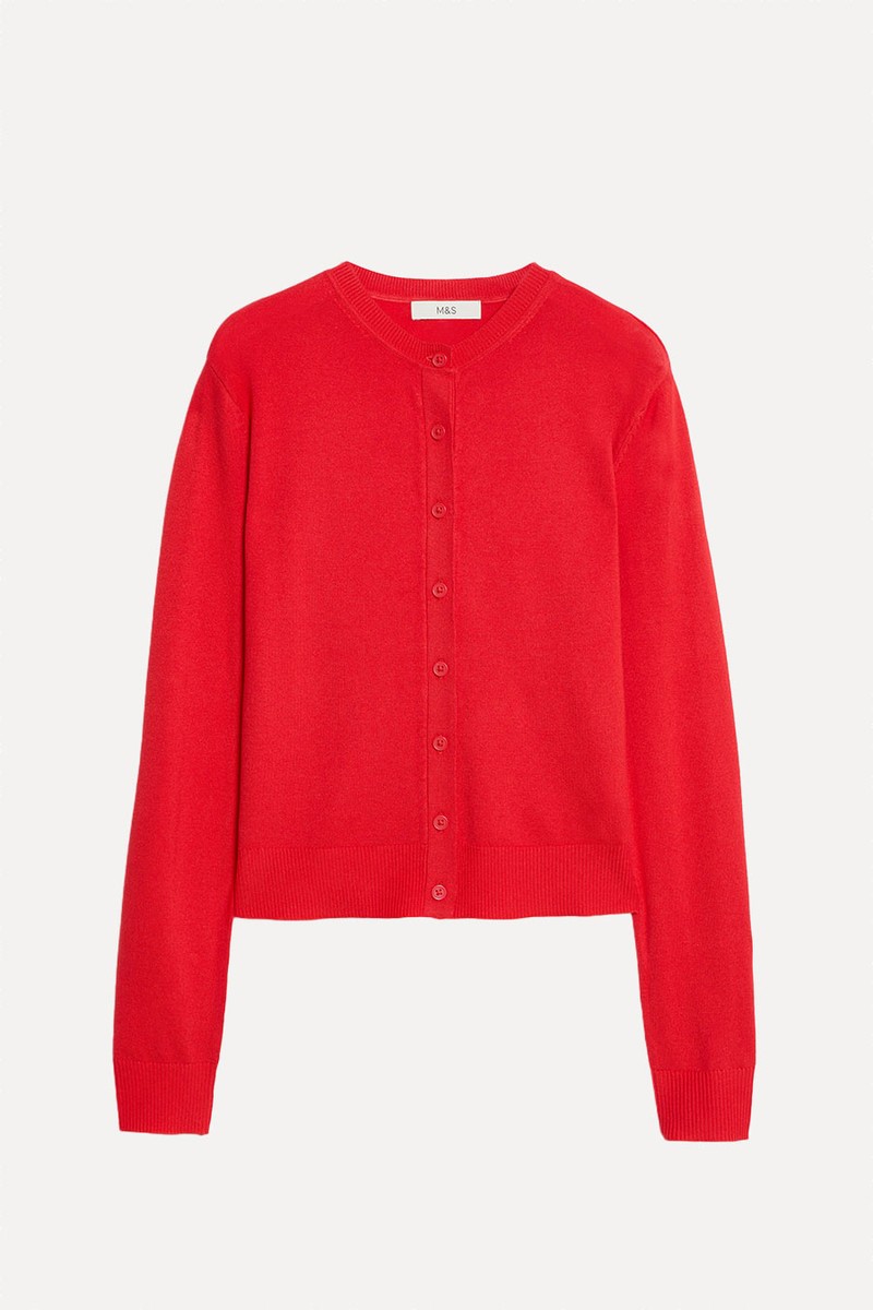 Crew Neck Button Front Cardigan