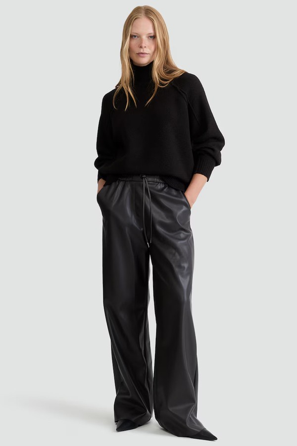 Faux Leather Wide Leg Drawstring Trousers from F&F