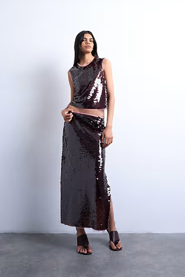 Co-Ord Contrast Sequin Midi Skirt
