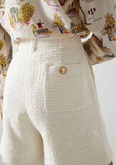 Hanna Cream Recycled Cotton Blend Tweed Shorts