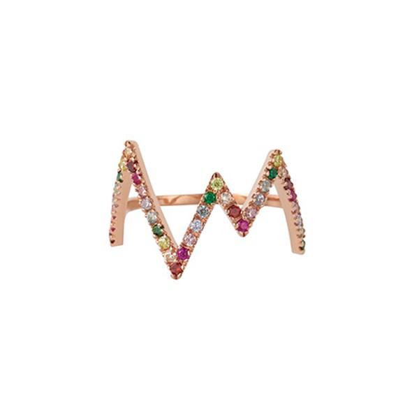 Rose Gold Rainbow Heartbeat Ring