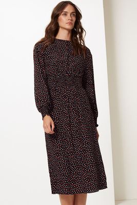 Spotted Long Sleeve Midi Dress from M&S