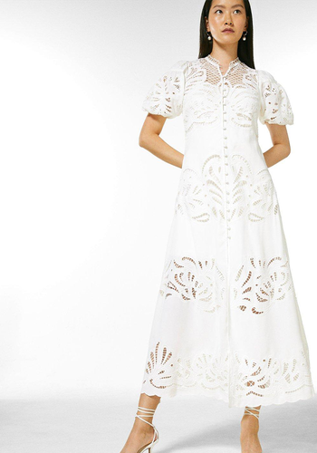 Cutwork Button Through Woven Dress