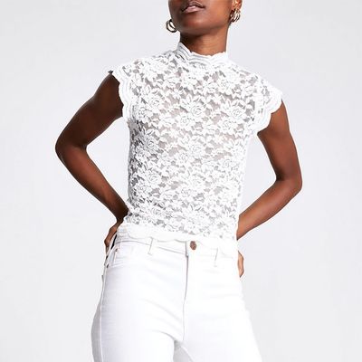 Cream Lace High Neck Top