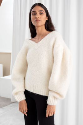 Oversized Puff Sleeve V-Neck Sweater from & Other Stories