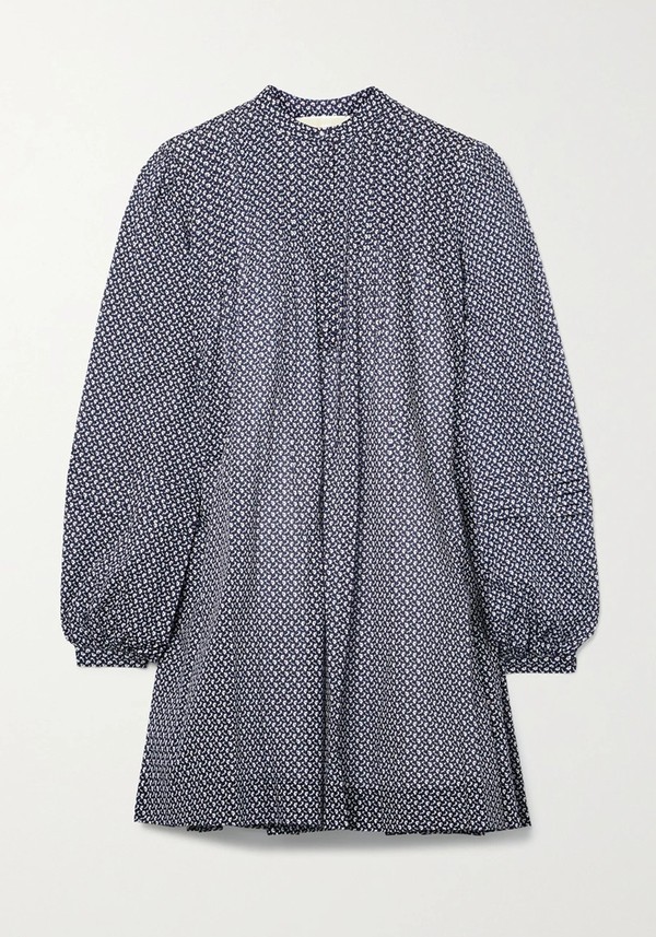 Pintucked Floral-Print Cotton-Poplin Mini Dress from Michael Kors