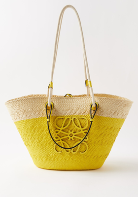 Leather-Trimmed Woven Basket Bag from Loewe