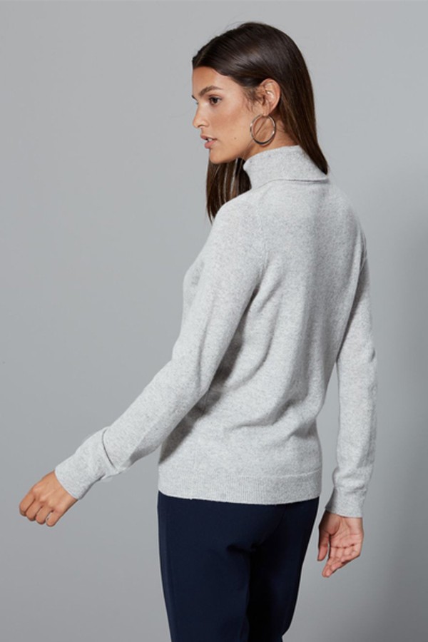 Grey Pure Cashmere Roll Neck Jumper