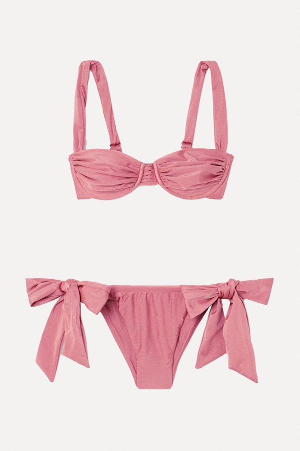 Sol Tie-Detailed Gathered Metallic Bikini from Faithfull