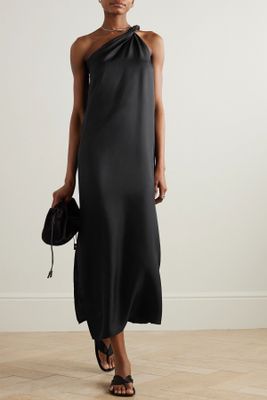 Adela One-Shoulder Knotted Silk-Twill Maxi Dress  from LOULOU STUDIO