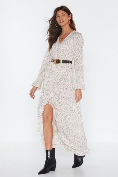 Ruffle Wrap Midi Tea Dress