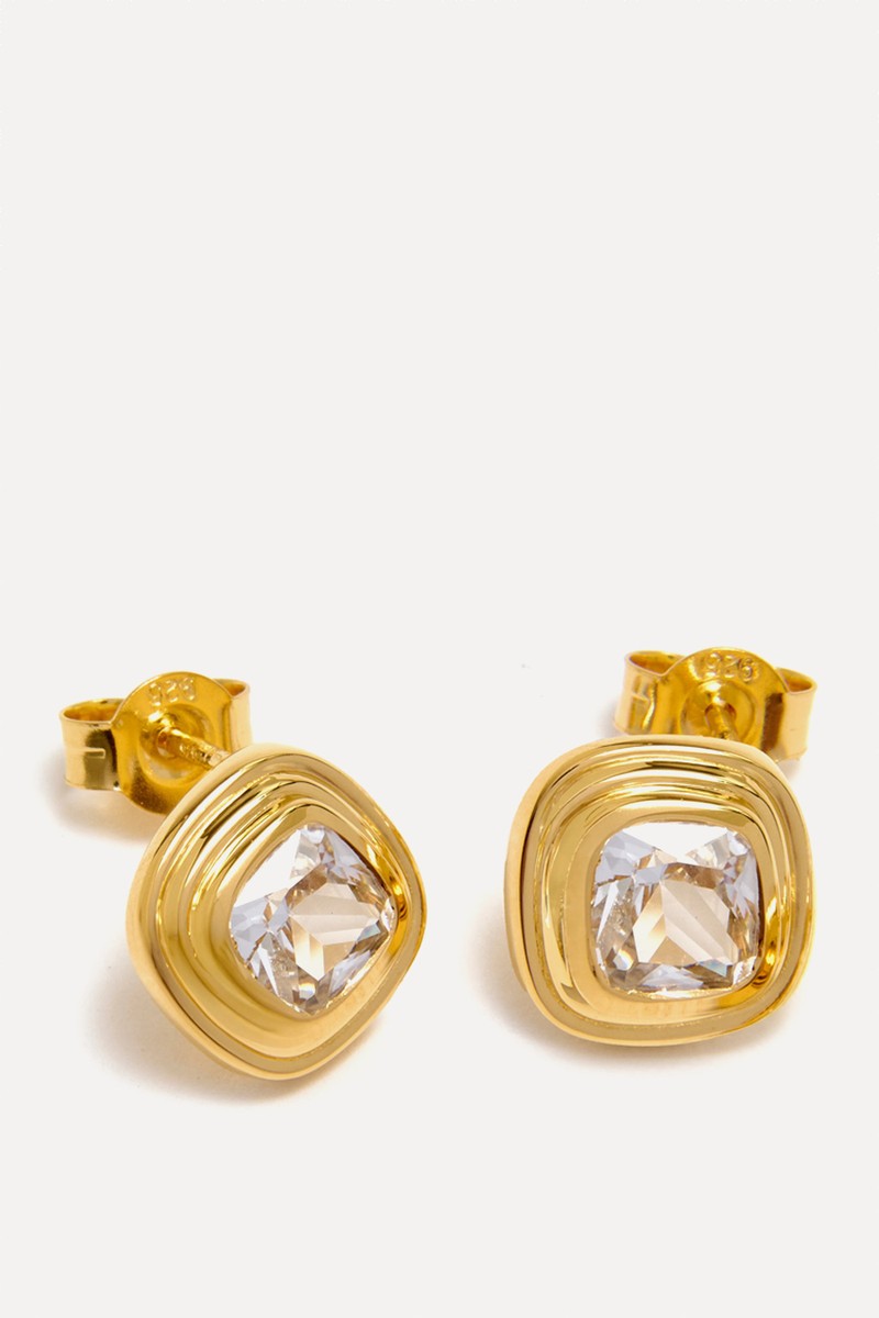 White Sapphire Squoval Diamond Ridge Stud Earrings