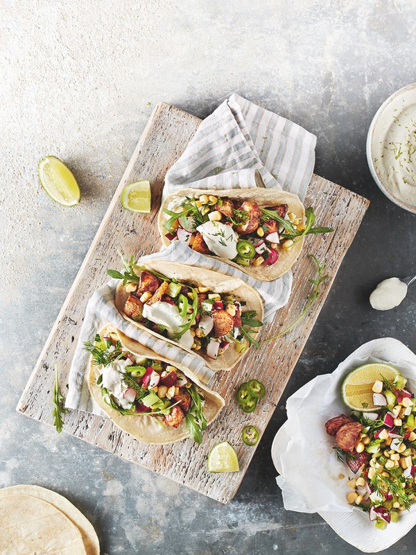 Crispy Vegan Tacos With Sweetcorn & Radish Salsa
