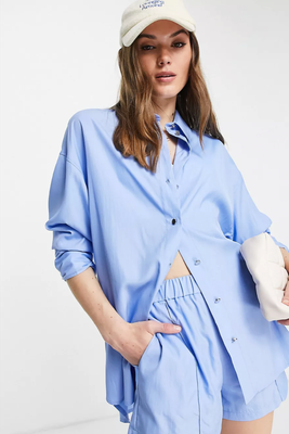 Premium Tech Popper Shirt In Pale from Topshop
