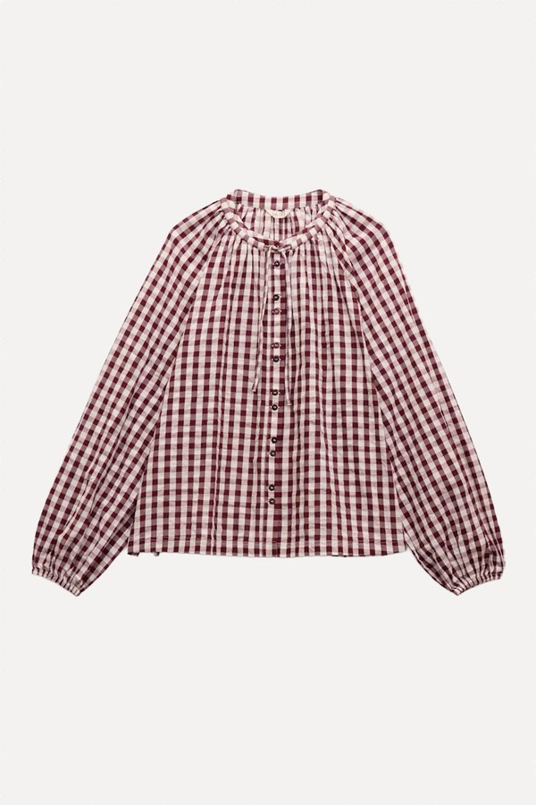 Elsa Gathered Gingham Beach Shirt  from Hush