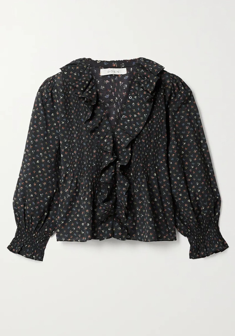 Hardy Ruffled Floral-Print Blouse from DÔen