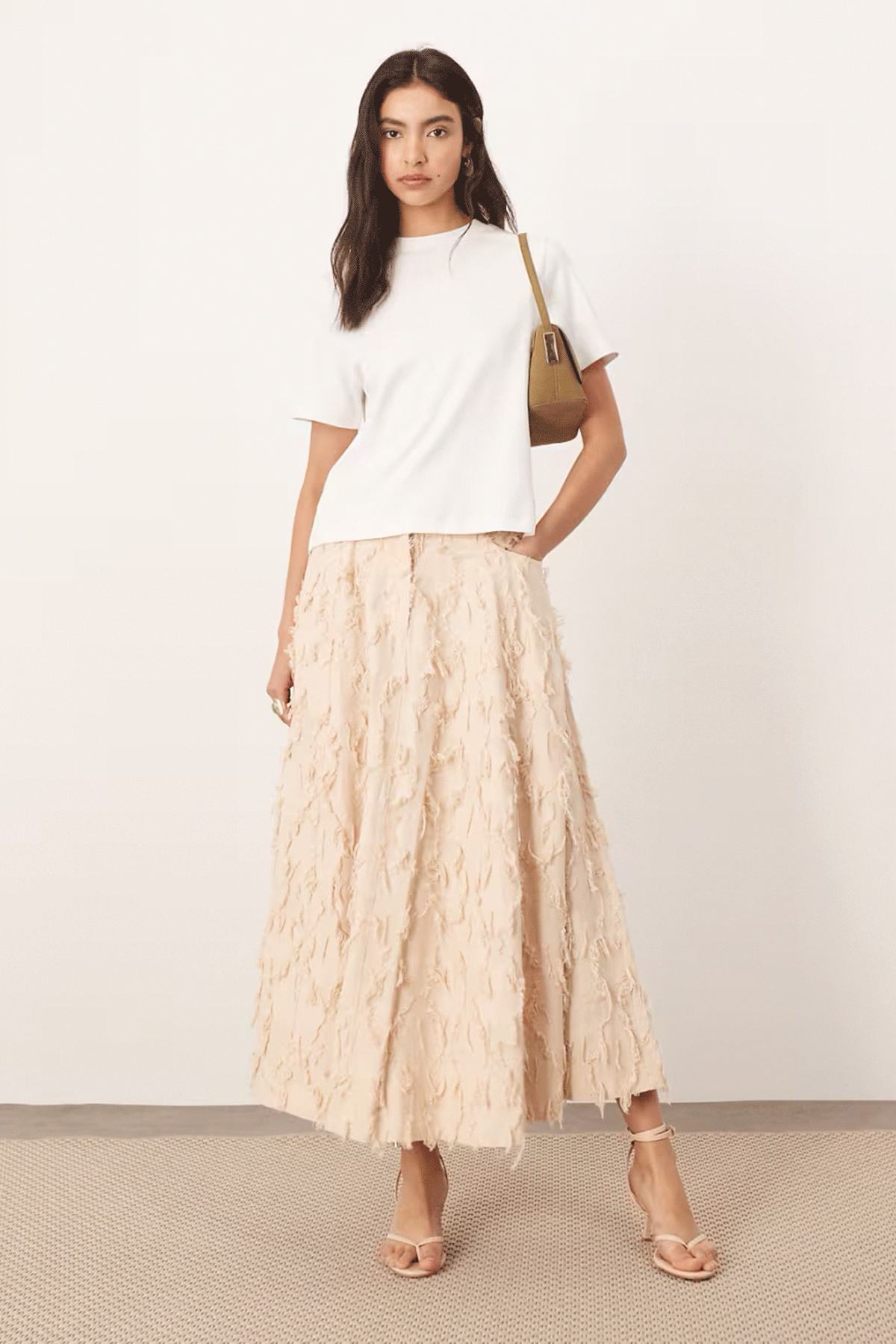 Textural Floral Full Midi Skirt 