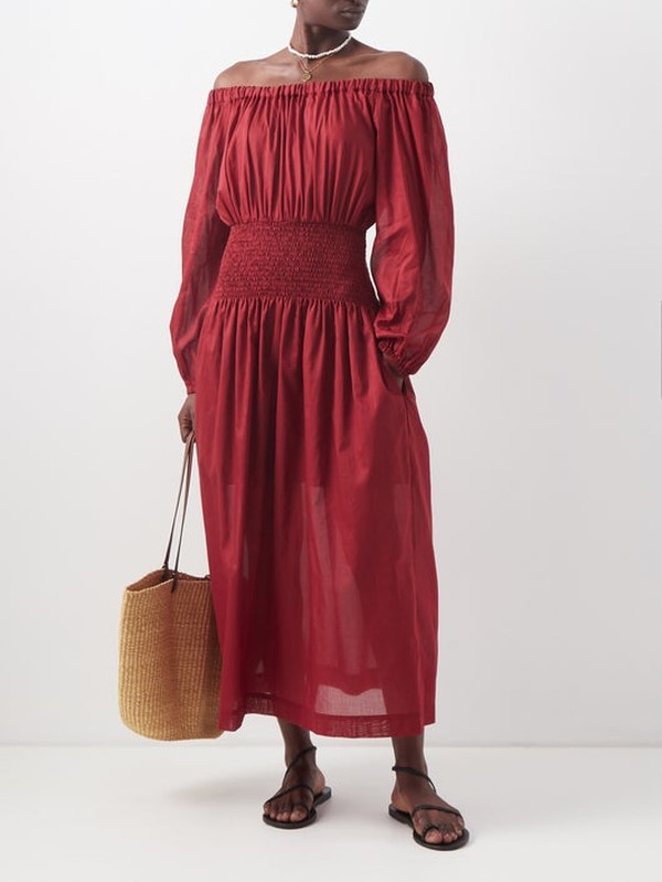 Flossie Off-The-Shoulder Cotton Midi Dress from Three Graces London
