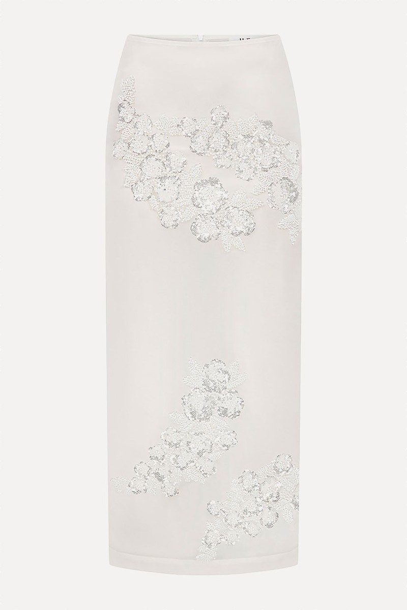 Pixie Embellished Silk-Organza Midi Skirt from ILA