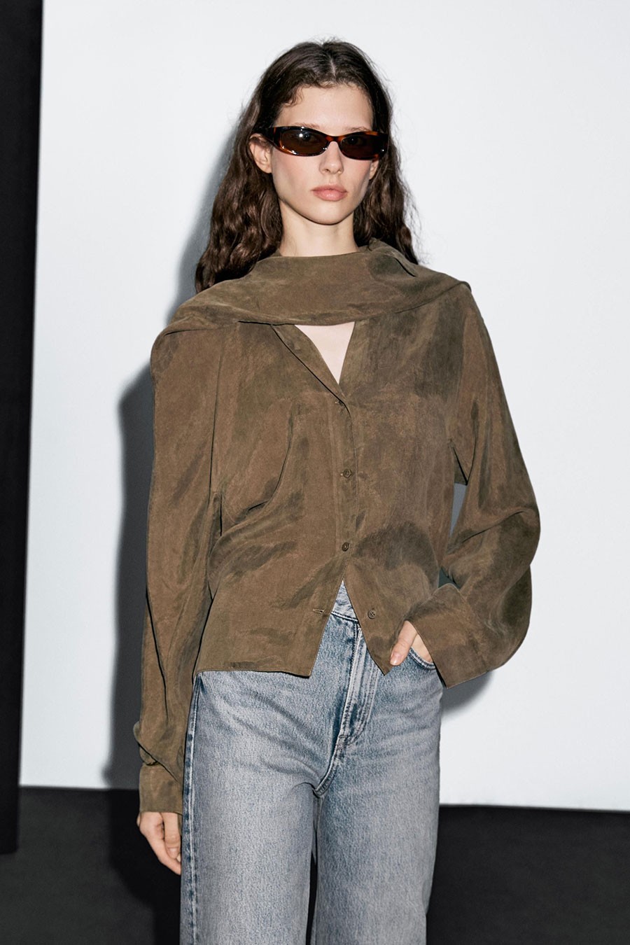 Shirt With Tie At The Neck from Massimo Dutti