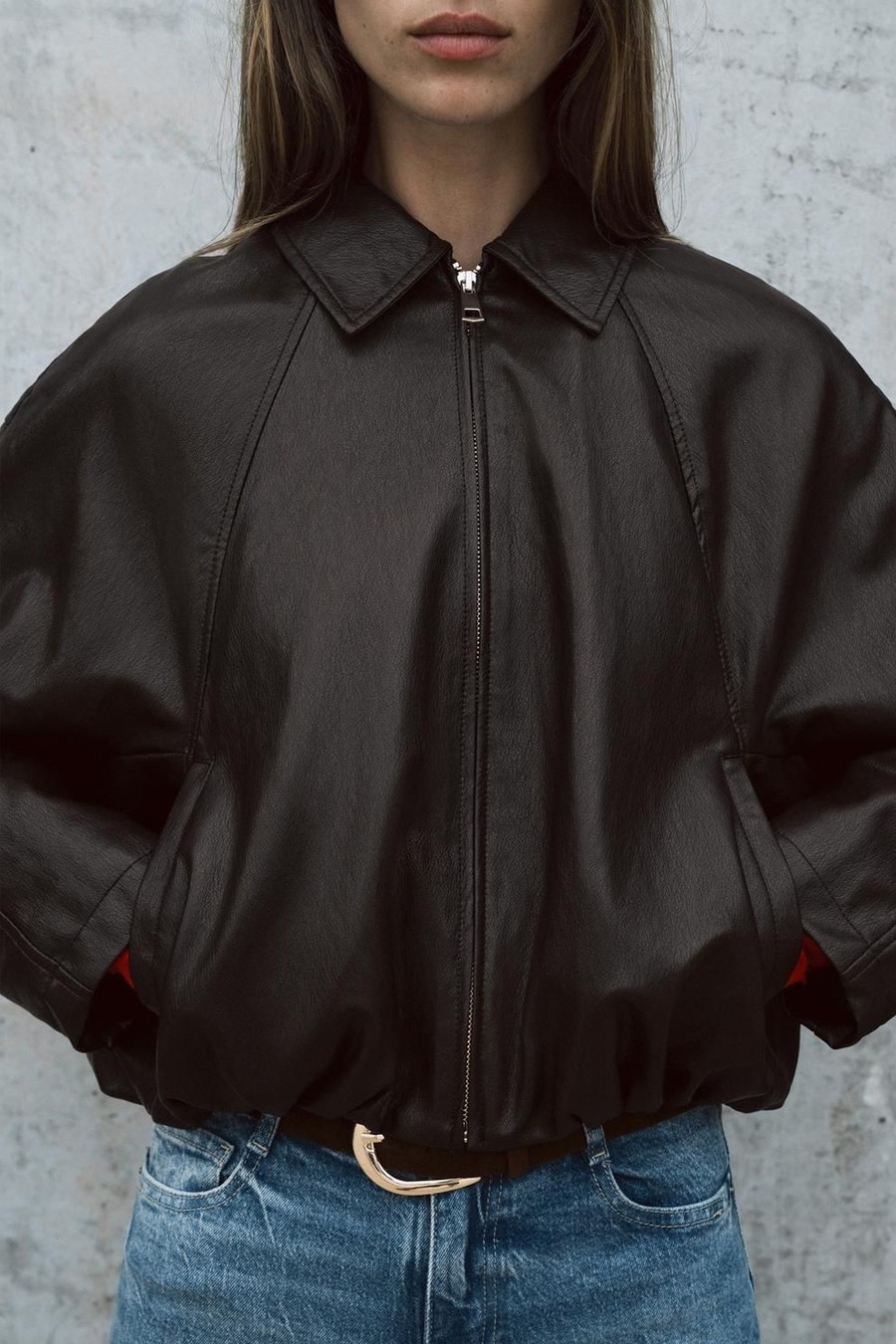  Faux Leather Bomber Jacket