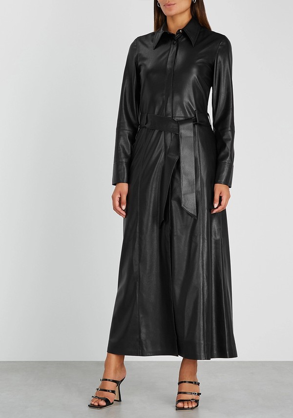 Asyo Black Faux-Leather Shirt Dress from Nanushka