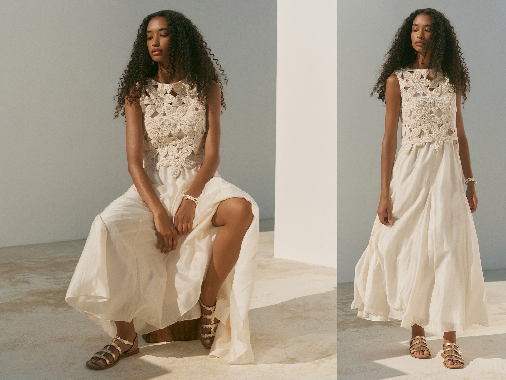 Cotton Blend Crochet Maxi Dress