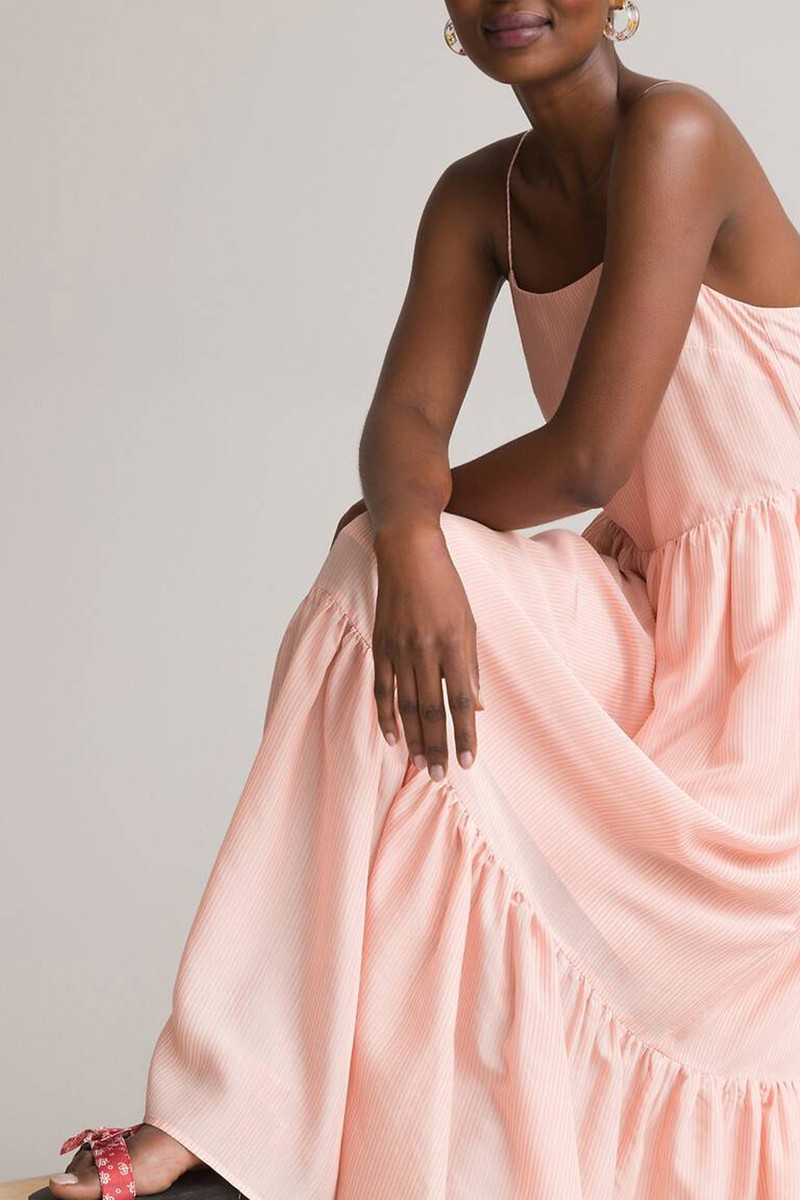Striped Maxi Dress With Shoestring Straps from La Redoute