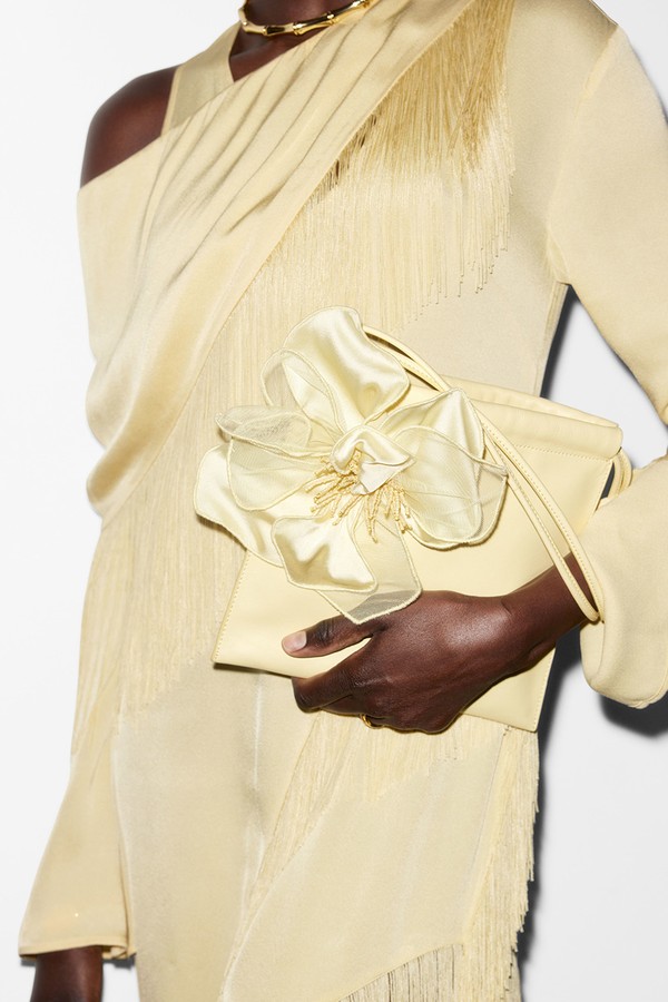 Floral-Appliqué Leather Pouch