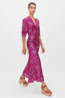 Wild Meadow Print Ruched Midi Dress from ME+EM