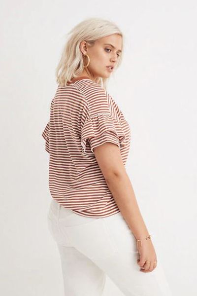 Ruffle-Sleeve Tee in Stripe