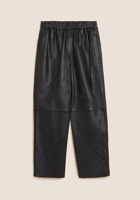 Leather Straight Leg Ankle Grazer Trousers