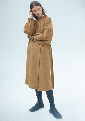 Wool Blend Coat With Belt 