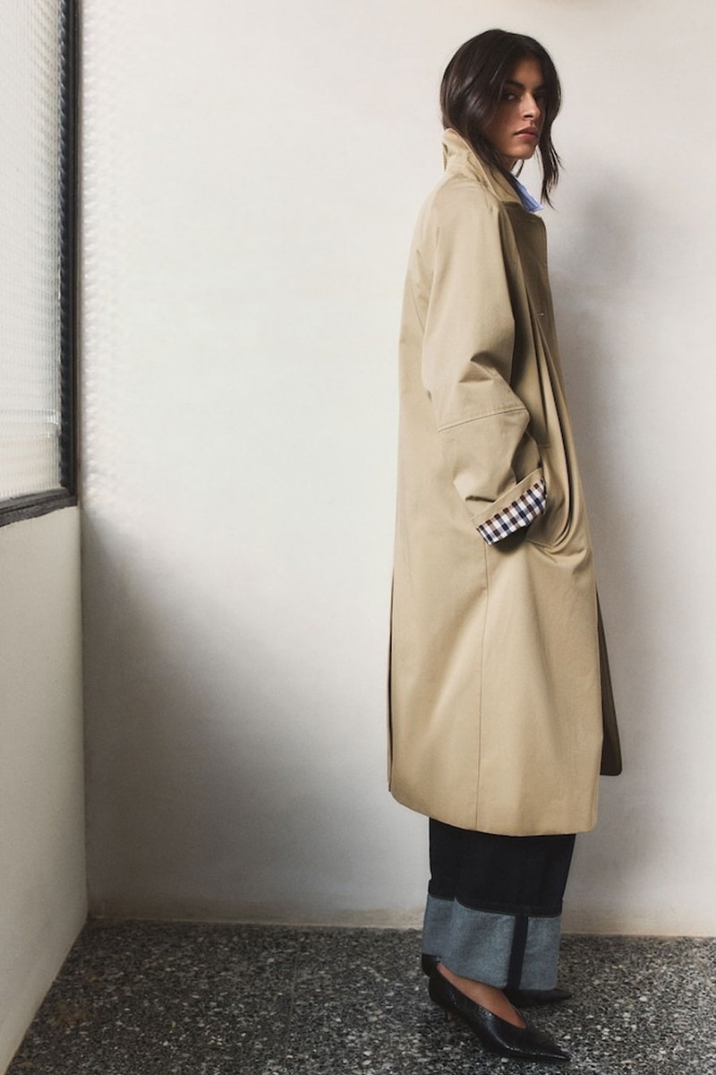 Oversized Check Lining Cotton Trench Coat from BHOEM