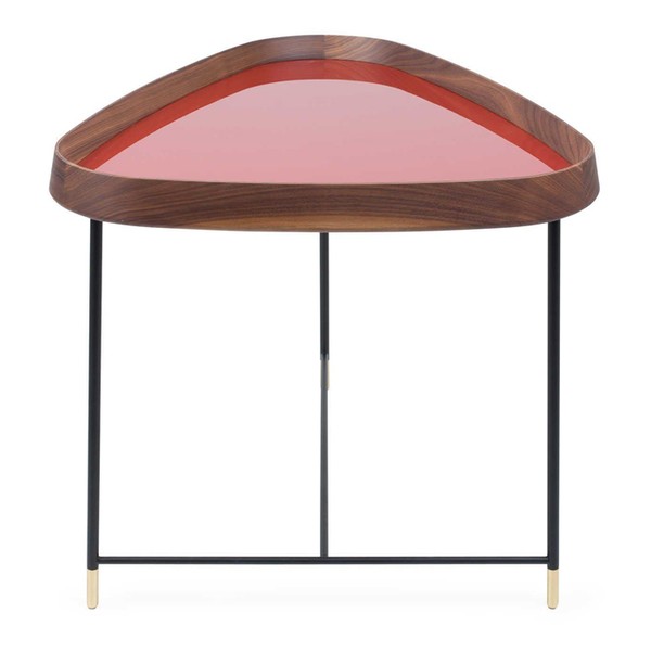 Triangular Side Table Walnut Granata Red Gloss Lacquer from Porada