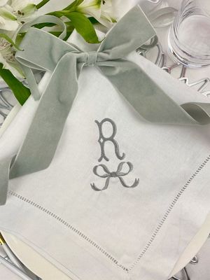 Embroidered Linen Napkin Monogram Bow, £14.95 | Adorned Embroidery