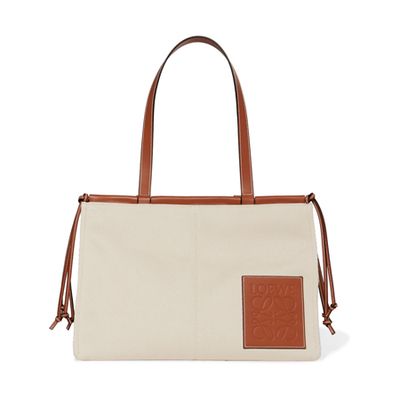 Paula’s Ibiza Cushion Large Leather-Trimmed Canvas Tote from Loewe
