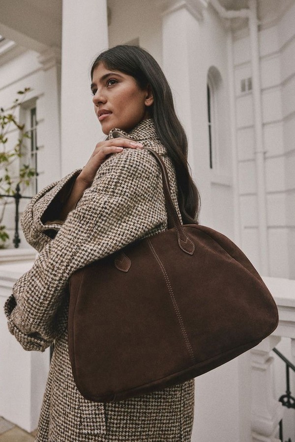 N. Premium Leather Suede Bowler Shoulder Bag