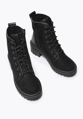 Hiking Block Heel Lace Up Ankle Boots