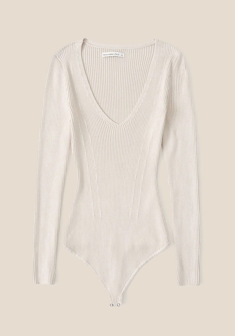 Long-Sleeve Deep-V Sweater Bodysuit