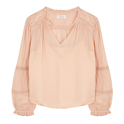 Kimmie Lace-Trimmed Plissé Blouse from Velvet By Graham & Spencer