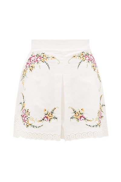 Allia Floral Cross-Stitch Linen-Blend Shorts from Zimmermann