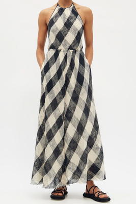 Halterneck Open-Weave Checked Cotton Dress from Raey