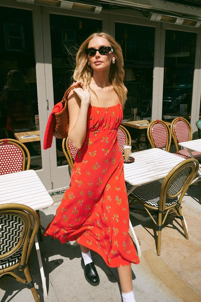 Velma Red Rosebud Midi Dress