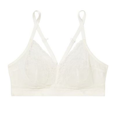 Spotlight Lace-Paneled Stretch-Mesh Soft-Cup Bra (White) from SPANX