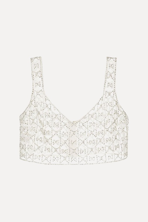 Semi-Sheer Beaded Cropped Top from Saiid Kobeisy