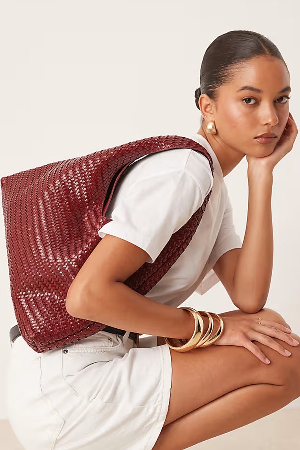Woven Leather Slouchy Shoulder Bag  from Mango